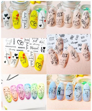 Letter Nail Art Stickers - 3D Self-Adhesive Alphabet Decals for Designer Manicure Tips - 8 Sheets English Letters & Words Design - Nail Decoration for Women & Girls - Buy Online on GoSupps.com