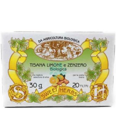  Apicoltura Brezzo Sweet Herbs | Lemon Ginger and Green Tea Herbal Tea | Organic Digestive Infusion with Lemon Ginger and Green Tea - 20 Individually Wrapped Tea Bags (30g) - Buy Online on GoSupps.com