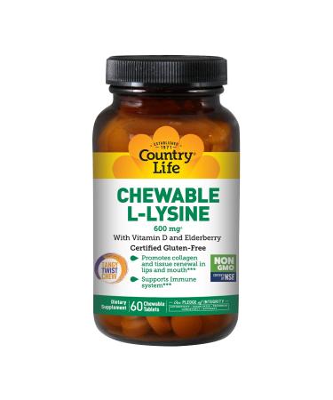 Country Life Chewable L-Lysine with Vitamin D and Elderberry 300 mg 60 Chewable Tablets - Buy Online on GoSupps.com