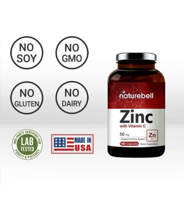 NatureBell Zinc 50mg with Vitamin C - 180 Capsules | Immune Support and Antioxidant Supplement - Buy Online on GoSupps.com