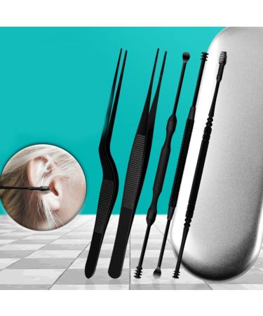 Healeved 6pcs Stainless Steel Wax Removal Kit with Padded Tools - Earwax Removal for Adults - Safe and Efficient Cleaning - Silver/Black - 14.2x1cm - Buy Online on GoSupps.com