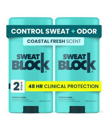 SweatBlock [AM] Deodorant Antiperspirant Solid for Men & Women - Daily Sweat & Odor Protection - Easy, Clean, Smooth Glide - Dermatologist Tested - Coastal Fresh Fragrance, 2.7oz Stick (Daily Clinical (2 Pack)) - Buy Online on GoSupps.com