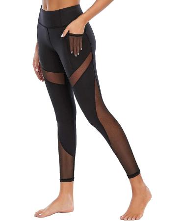 CSTOWN Women's High Waist Yoga Pants | Side Pockets | Mesh Insert | Tummy Control Leggings | Large Black - Buy Online on GoSupps.com