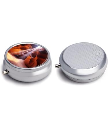 Round Antelope Canyon Print Pill Box | 3-Compartment Portable Medicine Organizer | Decorative Metal Pocket Pill Case - Buy Online on GoSupps.com