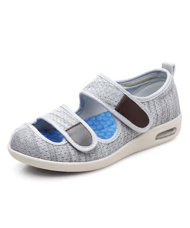 MOCINNA Diabetic Slipper for Men Wide Width Arthritis Edema Walking Shoes Comfy Adjustable Swollen Feet Sandals for Seniors 11.5 Light Grey