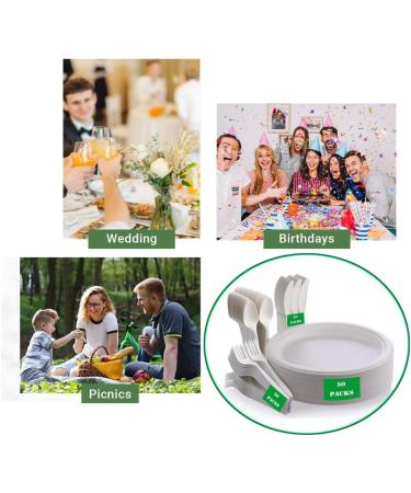 200PCS Compostable Cutlery Disposable Paper Plates with Cutlery Set Compostable 9 Inch Plate 7 Inch Forks Knives and Spoons Dinnerware Set for 50 Guests 200pcs 9"plate 7"forks Knives and Spoons - Buy Online on GoSupps.com
