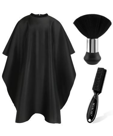 NICEMOVIC Hair Cutting Barber Cape with Neck Duster Brush and Barber Brush Professional Barber Accessories Cleaning Supplies for Salon Haircut Styling (Black)