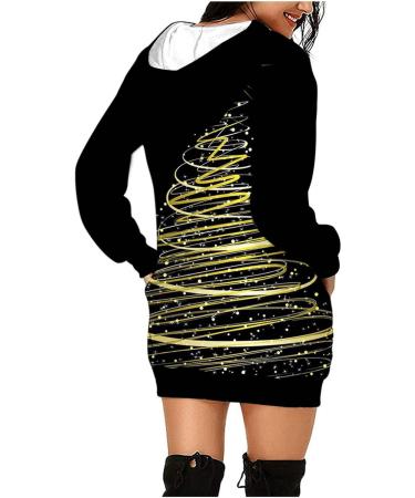 Yihaojia Christmas Sweatshirt for Women Mini Hoodies Dress Cute Snowman Print Loose Xmas Christmas Dress with Pocket Thin Black#217 Medium - Buy Online on GoSupps.com