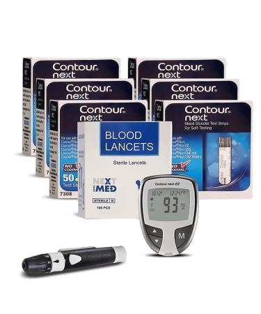 Next-Level-Med Diabetes Testing Kit Includes 300 Strips 100 Lancets 1 EZ Blood Glucose Meter 1 Lancing Device Blood Sugar Test Kit