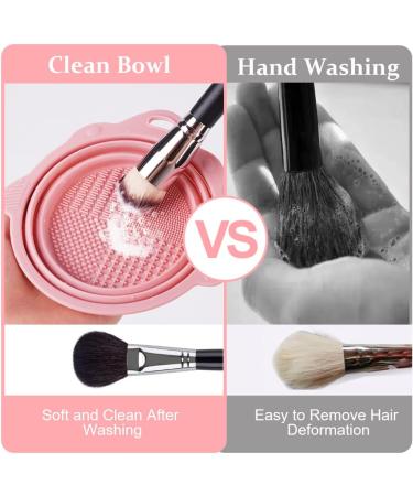 Makeup Brush Cleaning Mat & Hanging Drying Net Set - Pink | Silicone Cleaner Bowl with Mesh Rack | Dry Sponge, Powder Puff & Brushes - Buy Online on GoSupps.com