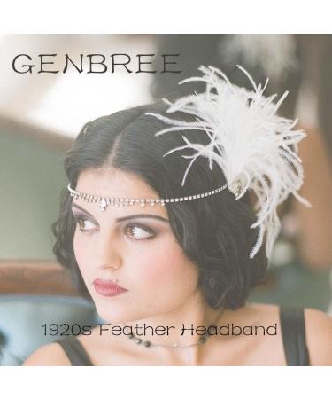 GENBREE White Feather Hair Clip - 1920s Flapper Headpiece with Crystal Gatsby Detail - Prom Party Headband for Women - Buy Online on GoSupps.com