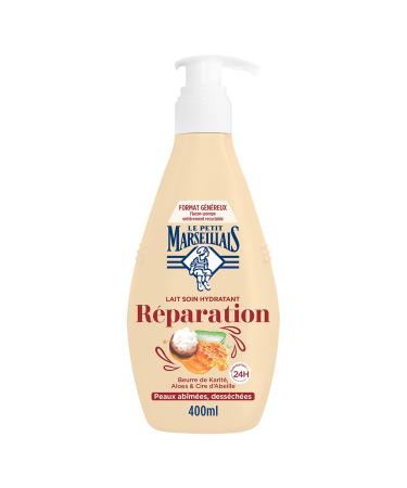 Le Petit Marseillais Lait Soin Hydratant R paration (Flacon-Pompe de 400 Ml) Lait Corps pour Peaux Ab m es et Dess ch es Hydratation 24H Lait Corporel au Beurre de Karit Aloes et Cire d'Abeille