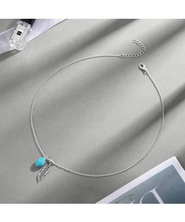 Shop Mosako Boho Turquoise Necklace - Silver Feather Pendant - Delicate Jewelry for Women - International Shipping - Buy Online on GoSupps.com