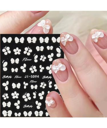 YJHAT 5 Sheets 5D Embossed White Flowers Nail Stickers Decals Rose Butterfly Nail Art Stickers Self-Adhesive Stereoscopic Nail Art Supplies Decoration for DIY Nail Tips Design - Buy Online on GoSupps.com