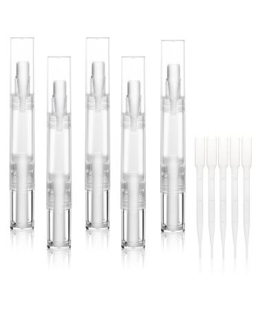 UPZIGS 5 pack 5ml Transparent Twist Pen for Cuticle Oil Applicator  Empty Nail Oil Pen with Brush Tip  Eyelash Growth Liquid Tube  Cosmetic Lip Gloss Container (5x) 5 Count (Pack of 1)