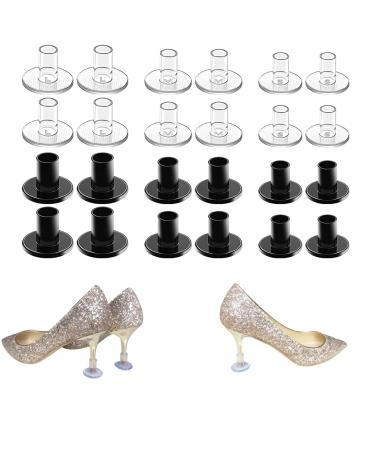 Swesy 3 Sizes High Heel Protectors - Heel Stoppers Heel Repair Caps Covers for for Walking on Grass and Uneven Floor  Perfect for Wedding Outdoor Events (12 Pairs Transparent + Black)