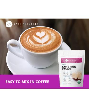 Organic Kate Naturals Lion's Mane Powder - Immune Support for Clarity & Focus | 28 Servings, Gluten-Free, 2oz Resealable Bag - Buy Online on GoSupps.com