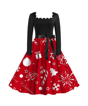 Hanxiulin Christmas dress ladies sweatshirt hooded sweater hoodie christmas blouse dresses autumn winter narrow rock dress sweater long arm sweatshirts hooded sweater with Christmas motif red s