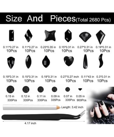 Black Nail Gems Rhinestones Set with Big Charms - 2680pcs | DIY Nail Art Supplies for Makeup & Crafts - Buy Online on GoSupps.com