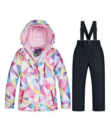 SEARIPE Girls Ski Jacket and Pant Set Winter Warm Snowsuits Kids Toddler Waterproof Outdoor Ski Suit Fb+black 10