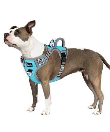 Eyin dog harness for large dogs adjustable breathable reflective padded and breathable breast dishes with handle and front bracket for daily training (blue L) L (neck: 42-60cm breast: 47-86cm) blue