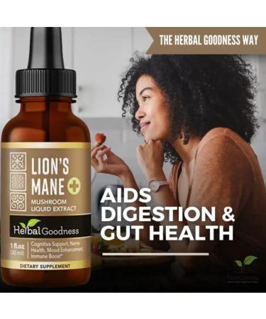Herbal Goodness Lions Mane Mushroom Supplement Liquid 1 fl.oz - Brain & Focus Support Nootropic USDA Organic Lions Mane Extract Tincture Brain Health Supplement Non GMO Sugar & Alcohol Free - Buy Online on GoSupps.com