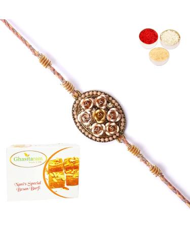 Ghasitaram Gifts Rakhi for Brother Rakhis Online - RM-640 Premium Rakhi with 200 GMS of Besan Barfi