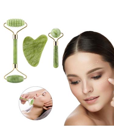 Hrobig Gua Sha Stein & Jade Roller Face Set Facial Roller Massage device 100% natural jade real skin care and anti -aging for the face eyes and neck tightens the skin massage