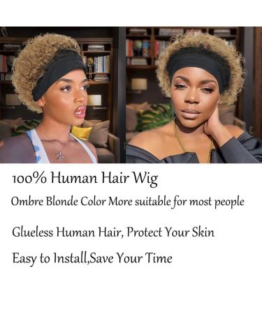 Short Curly Headband Wig for Black Women | Ombre Blonde Pixie Cut 6 Inch Human Hair Wig - OT27 - Buy Online on GoSupps.com