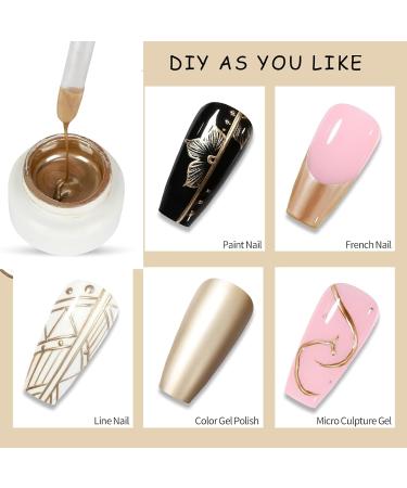 Metallic Painting Gel Polish - Painted Gel Nail Polish - 3D Metal Painting Drawing Mirror Gold Nail Gel Polish - High Shine Nail Polish Flower Drawing Soak Off UV Nail Liner Gel DIY Nail Manicure - Buy Online on GoSupps.com