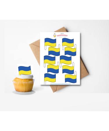 20x Pre-cut Ukraine Flags Edible Thick Wafer Card Standing Cupcake Toppers Birthday Party Cake Decorations