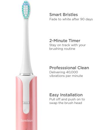 Soniclean Lux Sonic Toothbrush for Adults | Rechargeable Automatic Toothbrush with 6 Heads | Rose Gold - Buy Online on GoSupps.com