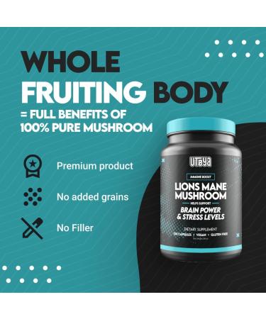 UTOYA Lions Mane Supplement Capsules - Gluten Free/Vegan Mushroom Supplements for Brain Power Stress Relief Mental Clarity and Calm - Non- GMO Immune Support Supplements - 120 Capsules - Buy Online on GoSupps.com