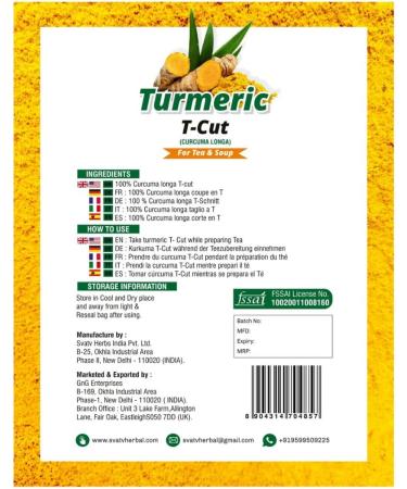 SVATV Turmeric Root Loose Tea Cut | Curcuma Longa | for Tea and Soup | Golden Milk | Antii-inflammatory | Boosts Immune Function | Get Radiant Skin - 100g 3.52 oz 0.22 Lbs - Buy Online on GoSupps.com