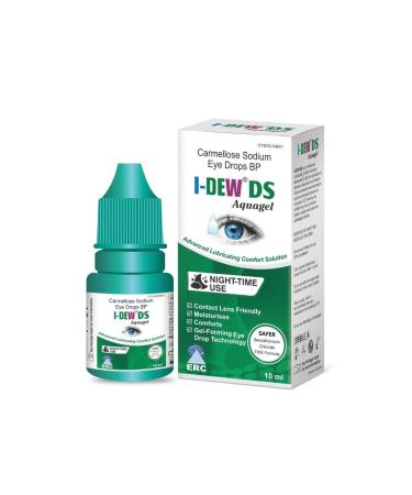 I-Dew DS Night-Time Aquagel Eye Drops for Dry Eyes Carmellose Eye Drops for Contact Lens Users and Red Eyes Moisturises and Comforts Dry Eye Overnight 10ml 10 ml (Pack of 1)