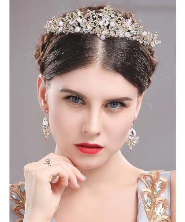 Gold Crystal Queen Crown Set - Princess Pageant Tiaras with Earrings for Women and Girls - Buy Online on GoSupps.com