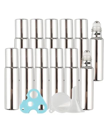 Zeoabsy 24 pieces 5ml silver UV-coated essential oils roller bottles with stainless steel roller balls glass bottles perfume bottle travel bottles for aromatherapy + 2 x funnel 1 x open silver 5ml