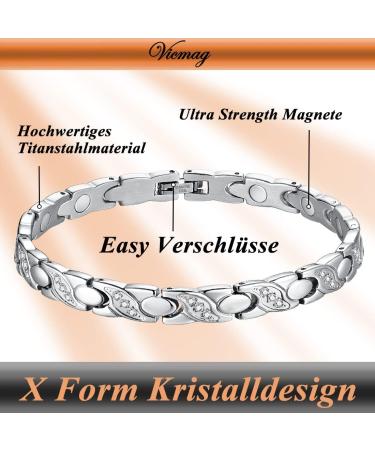 Vicmag Magnetic Bracelet for Women - Ultra Strength Titanium Steel with Silver Crystal X-Shape | Gift Set with Removal Tool - Buy Online on GoSupps.com