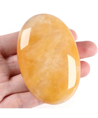 Xiannvxi 2.4 "Great crystals yellow jade worries natural gemstones crystal stone polished oval palm pocket stone massage reiki healing stone 1pc