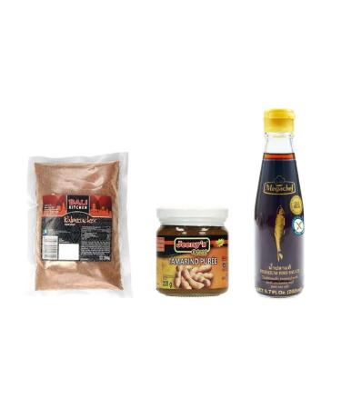 Pamai Pai set of 3: Tamarind paste 220g glass + Fish sauce Megachef 200ml + Palm sugar 250g