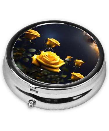 Beautiful Yellow Roses Round Pill Box | 3 Compartment Organizer | Portable Travel Pill Box for Easy Medication Management - Buy Online on GoSupps.com