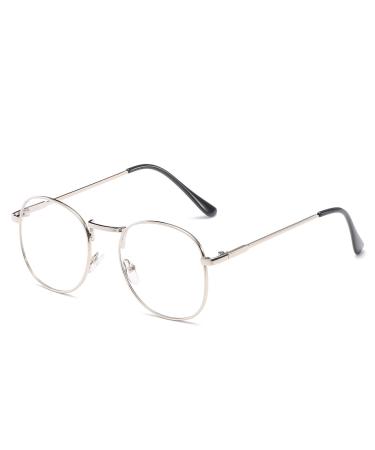 Retro Nearsighted Distance Glasses Metal Men Women Myopia Glasses Silver -2.0 Diopters