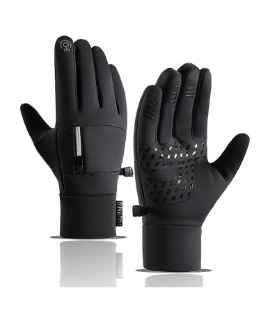 BODYSUNER Winter Waterproof Gloves for Men Women Keep Warm Touch Screen Gloves for Outdoor Cycling, Running, Driving,Wakling Black-Pocket Medium