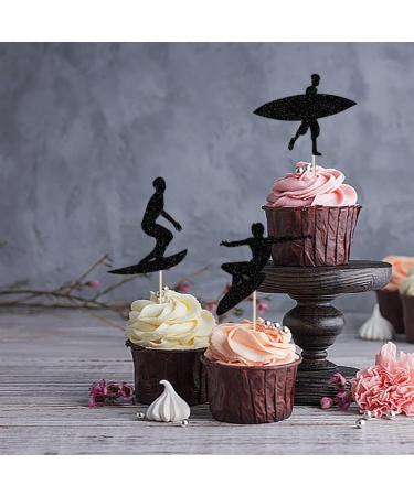Bejotaa Glitter 24 Piece Happy Birthday Surfboard Cake Topper Summer Themed Beach Surfing Theme Hawaii Party Birthday Sport Cupcake (black) - Buy Online on GoSupps.com