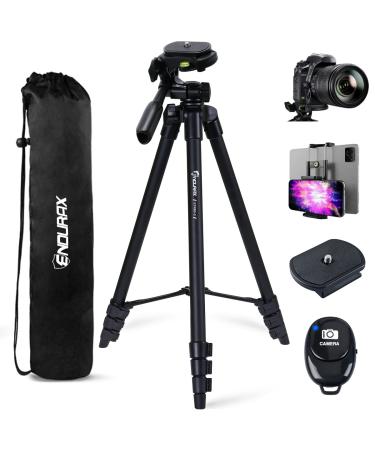 Endurax 60'' Camera Tripod Camera Stand for Canon Rebel Eos Nikon DSLR, Travel Tripods for Phone Tablet with Remote With Quick Release Plate Black
