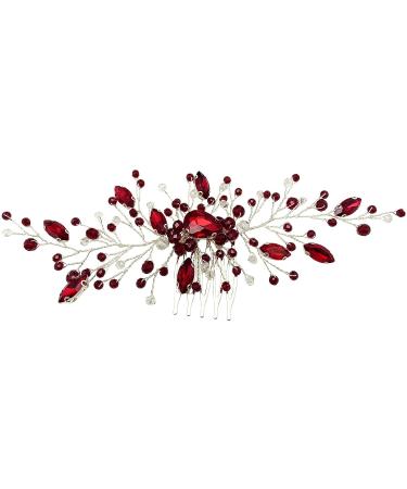 Bridal Wedding Hair Comb Wine Red Crystal Hair Vine for Women Girls Party Banquet - Buy Online on GoSupps.com