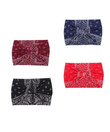 Sethexy Boho Hair Straps - Stretchy Cotton Bandeau Fashionable Knotted Accessories for Sports & Travel - 4 Pack in Black - Buy Online on GoSupps.com