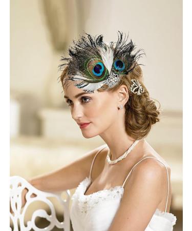 IYOU Peacock Feather Flapper Headpiece Green 1920s Gatsby Hair Clips Feastival Festival Wedding Hair Accessories for Women - Buy Online on GoSupps.com