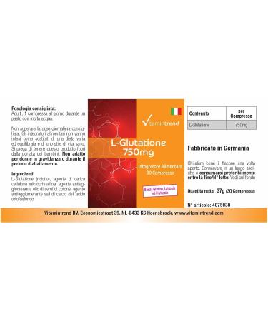 Vitamin trend LGlutathione 750mg high dose reduced glutathione vegan 30 tablets Vitamintrend - Buy Online on GoSupps.com