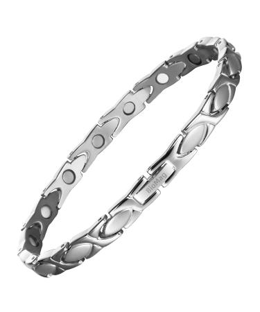 BioMag Magnetic Bracelets for Women Titanium Steel Magnetic Women Bracelets Adjustable Jewellery Wristband Bracelet with Gift Box & Removal Tool(Fish Tail) Design-Silver) Silver-fish Tail